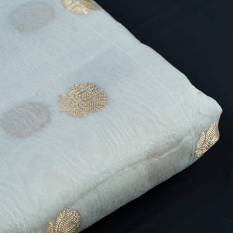 White Dyeable Chanderi Jari Booti fabric (50Cm Piece)