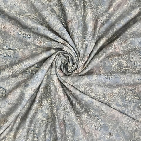 Greyish Shades Paisley Printed Muslin Fabric