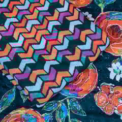 5 Mtr Bottle Green Color Cotton Chikan with Cotton Printed Set