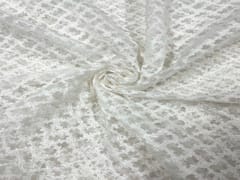 Dyeable Embroidered Net White Wavy Checks