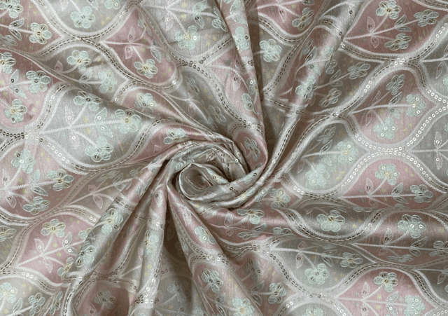 Embroidered Dupion Silk Pastel Pink Floral
