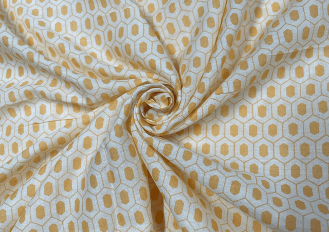 Printed Cotton Voil Yellow White Geometric