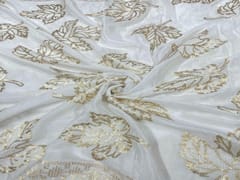 Dyeable Embroidered Chiffon White Flowers With Border