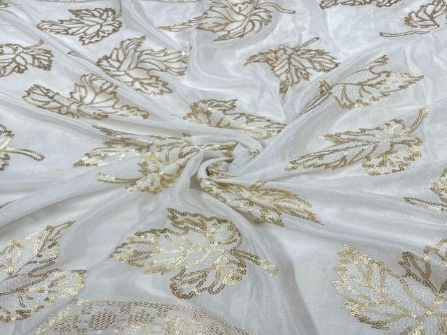 Dyeable Embroidered Chiffon White Flowers With Border