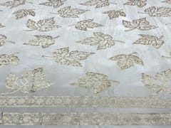 Dyeable Embroidered Chiffon White Flowers With Border