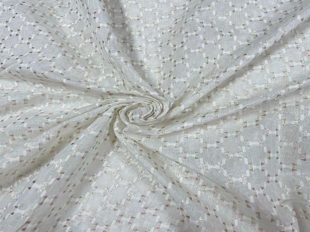 Dyeable Pure Chanderi Self Zari White Checks