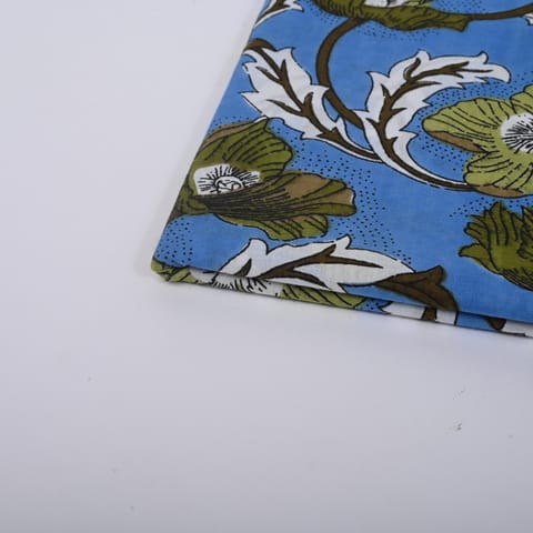 Blue Color Cotton Printed Fabric