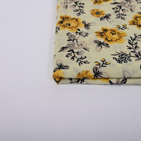 Cream Yellow Color Cotton Printed Fabric