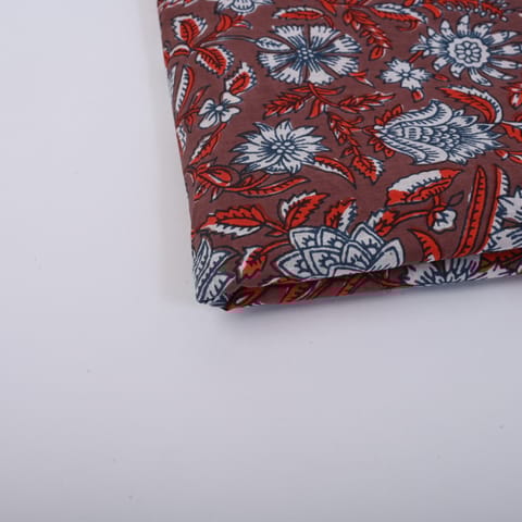 Rusty Brown Color Cotton Printed Fabric