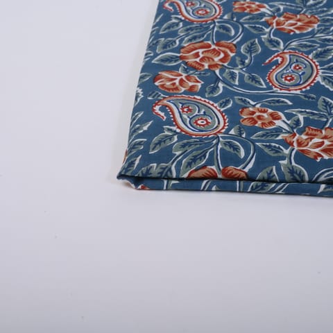 Greyish Blue Color Cotton Printed Fabric
