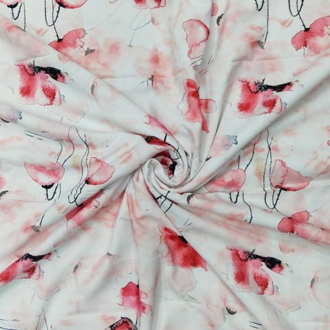 White With Pink Shade Geometric Printed Lycra Fabric
