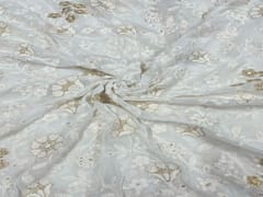 Dyeable Embroidered Georgette White Golden Floral 7