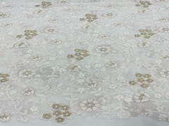 Dyeable Embroidered Georgette White Golden Floral 7