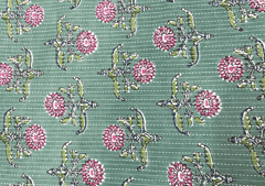 Cotton Cambric Kantha Dull Green Flowers Print