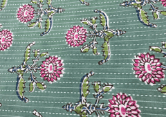 Cotton Cambric Kantha Dull Green Flowers Print