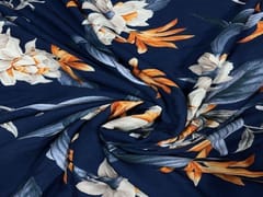 Printed Georgette Navy Blue White Flowers
