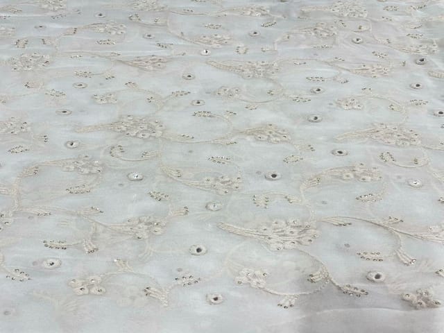 Dyeable Embroidered Georgette White Floral 16