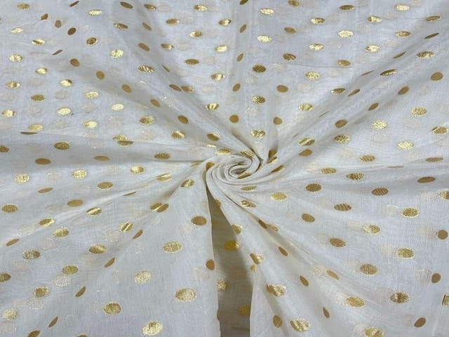 Dyeable Pure Chanderi Zari White Golden Dots