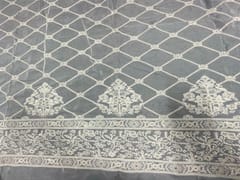 Dyeable Embroidered Organza White Checks Floral With Border