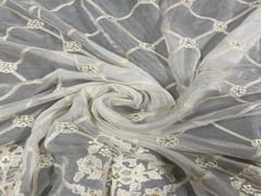 Dyeable Embroidered Organza White Checks Floral With Border