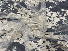 Dyeable Embroidered Net White Floral
