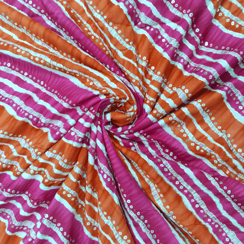Orange With Pink Stripe Printed Rayon Fabric