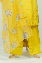 Mustard Color Dola Silk Embroidered Shirt with Bottom Pant and Print with Embroidered Organza Dupatta
