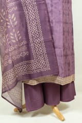 Purple Color Tie and Dye Embroidered Chanderi Shirt with Bottom and Printed Dupion Silk Dupatta