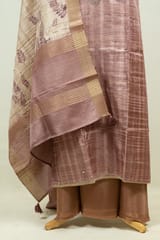 Rust Color Print with Embroidered Dupion Silk Shirt with Bottom and Printed Silk Dupatta