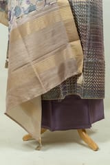 Fawn Color Print with Embroidered Dupion Silk Shirt with Bottom and Printed Silk Dupatta