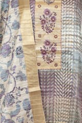 Fawn Color Print with Embroidered Dupion Silk Shirt with Bottom and Printed Silk Dupatta