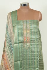 Green Color Print with Embroidered Dupion Silk Shirt with Bottom and Printed Silk Dupatta
