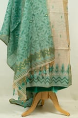 Fawn Color Printed Jamdani Shirt with Botton and Green Jamdani Dupatta