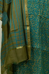 Mehndi Color Printed Pure Tussar Shirt with Bottom and Printed Pure Chanderi Dupatta