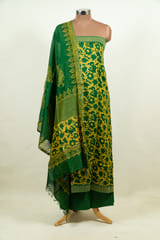 Green Color Printed Chanderi Shirt with Bottom and Printed Chanderi Dupatta