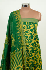 Green Color Printed Chanderi Shirt with Bottom and Printed Chanderi Dupatta