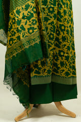 Green Color Printed Chanderi Shirt with Bottom and Printed Chanderi Dupatta