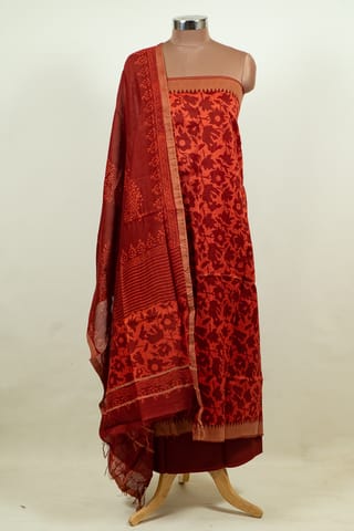 Maroon Color Printed Chanderi Shirt with Bottom and Printed Chanderi Dupatta