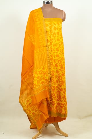 Orange Color Printed Chanderi Shirt with Bottom and Printed Chanderi Dupatta