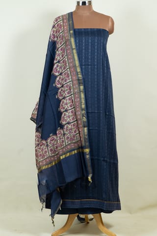 Dark Blue Color Dola Self Shirt with Bottom and Chanderi Print Dupatta