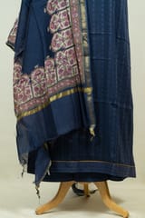 Dark Blue Color Dola Self Shirt with Bottom and Chanderi Print Dupatta