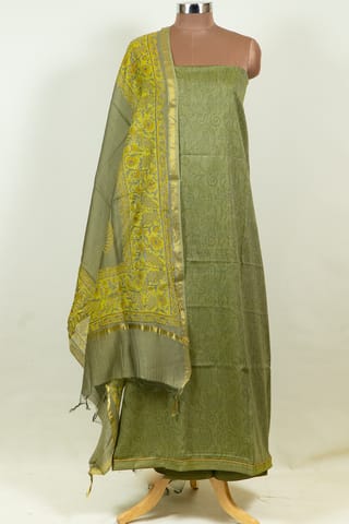 Mehndi Blue Color Dola Self Shirt with Bottom and Chanderi Print Dupatta