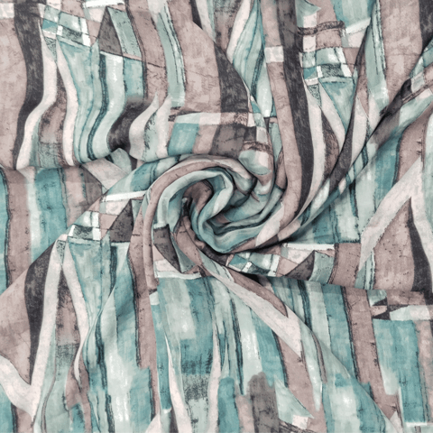 Green With Black Abstract Printed Georgette Fabric