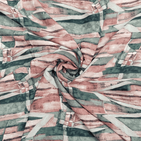 Pink With Grey Abstract Printed Georgette Fabric