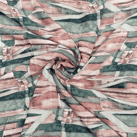 Pink With Grey Abstract Printed Georgette Fabric