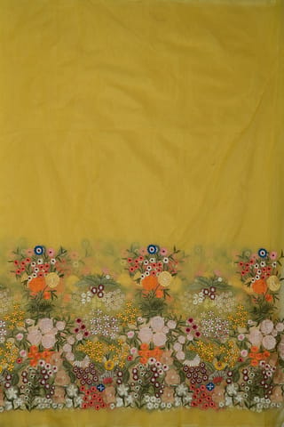 Yellow Color Thread Embroidered Organza