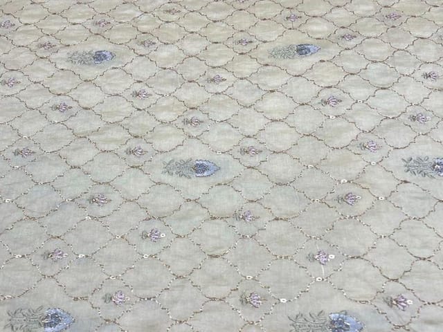 Pure Chanderi Embroidered Silk Light Yellow Flowers
