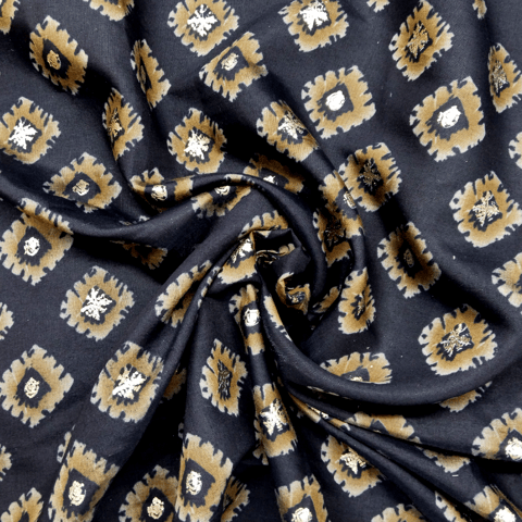 Black Floral Printed Muslin Fabric Material