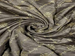 Pure Chanderi Embroidered Silk Grey Chevron