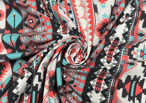 Denim Lycra Cream Geometric